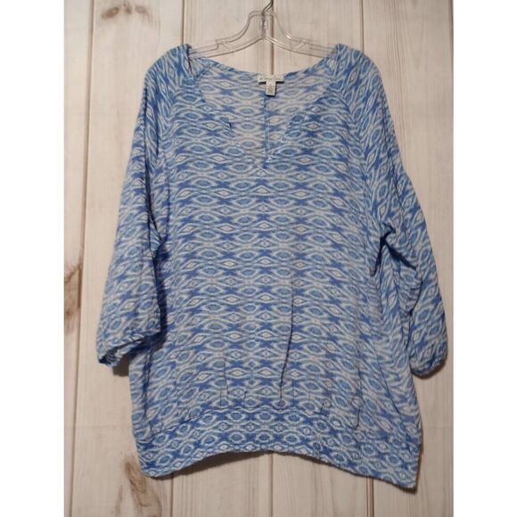 Kim Rogers‎ Shirt Ladies 1x Blue White VNECK Short Sleeve - Picture 1 of 6